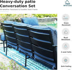 MFSTUDIO 6 Pieces Patio Furniture Sets with 45" Gas Fire Pit Table(Up to 7 Seat), Metal Frame Outdoor Conversation Sofas with 1 x 3-Seat Sofa, 2 Rocking Chairs and 2 Ottoman, Peacock Blue Cushion