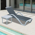 Domi Outdoor Lounge Chair, Aluminum Patio Chaise Lounge with 5 Position Adjustable Backrest and Wheels, All Weather Reclining Chair with Armrest and Side Table for Patio, Yard,Balcony,Poolside (Grey)