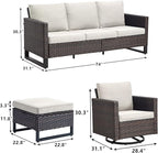 Rilyson Wicker Outdoor Patio Furniture Set - 7 Piece Patio Conversation Set with 4 Swivel Rocker Chairs,2 Rattan Ottoman and 1 Couch for Outside Porch Deck Backyard(Brown/Beige)