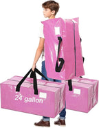 4 Pcs 24 Gallon Large Moving Bags with Zipper and Handles Foldable Storage Duffle Bags Heavy Duty Extra Large Totes for College Dorm Travel Clothes Blankets Bedding Moving (Pink)