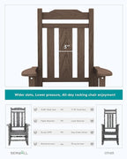 SERWALL Outdoor Rocking Chair Set of 8, Patio Rocking Chairs Set, HDPE Rocking Chair Outdoor for Adults, Heavy Duty Front Porch Rocker, Coffee
