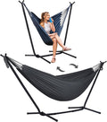 SUNCREAT 2-in-1 Hammocks Convertible Portable Double Hammock with Stand Included, Outdoor Hammock and Stand, Patent Pending, Dark Grey