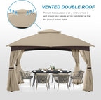 MASTERCANOPY Outdoor Patio Gazebo for Garden with Upgrade Steel Frame and Netting Walls (8x8,Khaki)