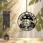 Personalized Customize Name Fantasy Mushroom Wonderland Wind Chime, Metal Iron 37 Inch Outdoor Memorial Gift for Garden Yard Patio Home Decor, Black (Style E)
