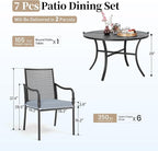 Patio Table and Chairs Set of 6, All-Weather Breathable Metal Mesh Patio Chair with Gourd-Shaped Armrests, 54x54 Round Table with Umbrella Hole, 7 Pcs Metal Frame Patio Dining Set