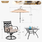 Sophia & William Swivel Patio Dining Set for 4 | 10ft Patio Umbrella Beige | Removable Seat Cushions | Black 37" Patio Dining Table