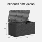 110 Gallon Outdoor Storage Box, Waterproof Patio Deck Box with Lockable Lid, Heavy-Duty HDPE Bench for Garden Tools,Cushions (Black, 110 Gallon)