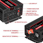 JIGUUN 4000W Peak Pure Sine Wave Power Inverter 2000 Watt,12v DC to 110/120v AC Inverter 3 AC & USB Output,Power Converter LED Display for Home RV Camping Outdoor Car Truck