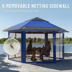 CROWN SHADES 13x13 Pop up Gazebo with Mosquito Nettings, Patented Center Lock 6-Sided Portable Gazebo, 300D Silver-Coated Fabric UV Resistant, Pop Up Canopy Tent for Patio, Party, Blue&Light Grey
