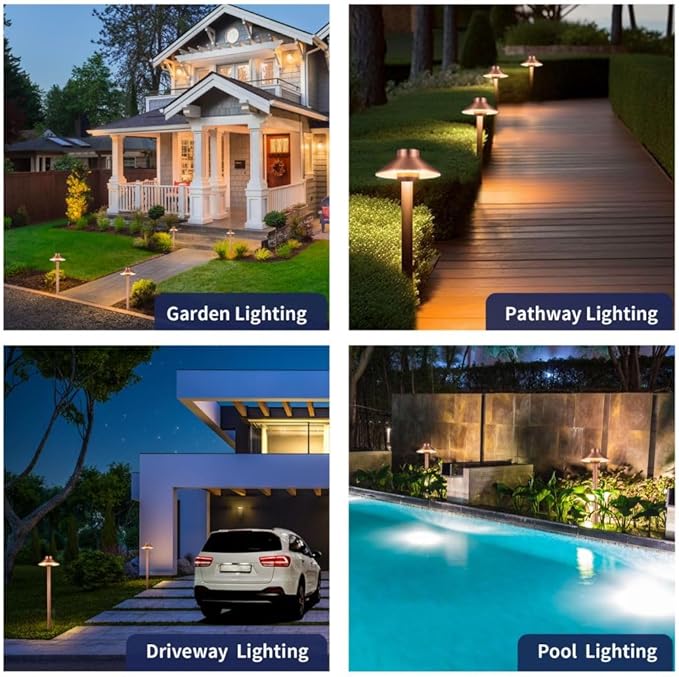 Gardenreet Brass Copper Low Voltage Pathway Lights, Waterproof Landscape Outdoor Path Light, 12V LED Bronze Hat Top Driveway Lamp for Garden Yard House with 3W 270LM 4000K G4 Bulb 6 Pack