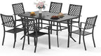 Sophia & William Patio Table and Chairs Set, Outdoor Dining Set for 6, 7 Piece Metal Patio Furniture, 60" Black Rectangular Table(Diamond)