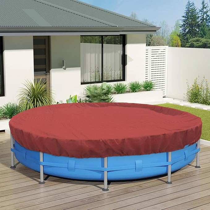 ECOOPTS 12 ft Round Pool Cover for Above Ground Pools, Swimming Pool Cover Protector Winter Safety Cover (Red)