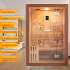 Smartmak Wood Home Steam Sauna, 2 Person Canadian Red Cedar Traditional Luxurious Wooden Indoor Spa Room, with 3 kw Heater, Bluetooth Speaker, Rocks, Water Bucket, Spoon, Lights
