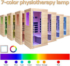 1 Person Infrared Sauna, Hemlock Wooden Indoor Far Infrared Side-Opening Sauna Room,Home Dry Sauna with 6 Infrared Heating Panels Tempered Glass Door,Bluetooth Speakers 7 Chromotherapy Lights（1350W）