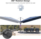 PURPLE LEAF 11' X 8' Swivel Outdoor Patio Aluminum Umbrella with Base Left-right Tilting Cantilever Offset Umbrella with UV Resistant Heavy Duty Fabric for Deck Pool Patio Backyard, Ocean Slate