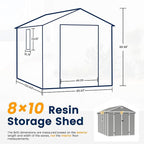 UDPATIO Storage Shed 8 x 10 FT, Resin Sheds & Outdoor Storage with Floor Large Clearance Outdoors Plastic Garden Tool Shed Tuff Outside Cottage Shed with Lockable Door for Bike, Garbage Gray White