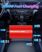 Inverter 3000W Car Power Inverters,12v DC to 110v AC Converter with USB and AC Outlets Power Inverter 3000Watts,Car Power Converter for Car Home Vehicles Laptop Trip