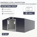 10×12 Ft Metal Shed Outdoor Storage with Two Daylight Windows, 0.25mm Galvanized Steel Metal Garden Shed Waterproof with Lockable Door for Backyard, Patio, Garden，Light Grey