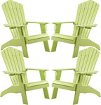 Psilvam Adirondack Chair, Oversized Poly Lumber Fire Pit Chair with Cup Holder, 350Lbs Support Patio Chairs for Garden, Weather Resistant Adirondack Chair Looks Like Real Wood (4, Green)
