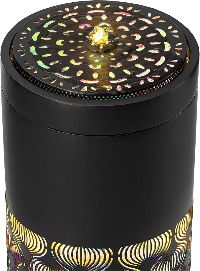 Glitzhome Metal Cutout Water Fountain with Pump, Adapter and LED Light, Modern Black Cutout Bird Bath Garden Outdoor Fountain and Waterfalls 24''H, Freestanding Fountains for Patio Backyard Decor