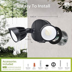 Philips 2 Packs 44W 3500LM ‌LED Security Flood Light‌ ‌Outdoor‌，Switch Controlled Aluminum ‌Security Light‌, 2 Adjustable Heads，5000K Daylight，Wet Location for Patio, Garden, Yard Lights