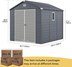DWVO 8x9FT Outdoor Storage Shed w/o Floor, All-Weather Plastic Shed with Lockable Doors, Window & Vents, Plastic Tool Shed for Backyard, Patio, Poolside, Lawn, Gray