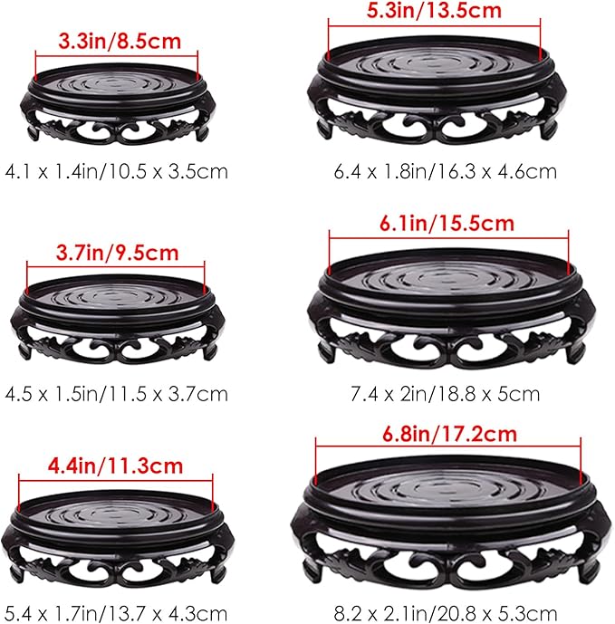 Hapivida Plant Stand, 6.8in Round Plant Riser Flower Pot Display Stand Plant Rack Holder Planter Tray Oriental Style Furniture Indoor Outdoor for Desktop Counter Room