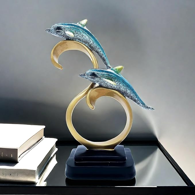 Resin Dolphin Statue Sculpture Frgurine Gift for Home Office Living Room Desktop Display Decorative Decoration (Blue)