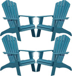 Psilvam Adirondack Chair, Oversized Poly Lumber Fire Pit Chair with Cup Holder, 350Lbs Support Patio Chairs for Garden, Weather Resistant Outdoors Seating, Relaxing Gift for Father & Mother (4, Blue)