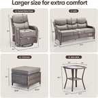Swivel Patio Chairs sofa Set of 6 - 6" Thick Cushion - Wicker Outdoor Swivel Rocker Patio Chair ,Sofa/Glass coffee table, High Back Comfortable Outdoor Glider Chairs - Brown Wicker Grey Cushions