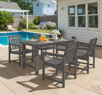 Ciokea HDPE Outdoor Dining Set 5-Piece Patio Table and Chairs with Umbrella Hole, All-Weather Patio Dining Set for 4, Durable Patio Furniture Set for Backyard, Garden, Lawn & Poolside, Grey