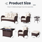 10 Pieces Patio Furniture Sets with Fire Pit Table, Wicker Rattan High Back Outdoor Swivel Rocking Chairs Set with 3-Seat Couch, Ottomans and Side Table