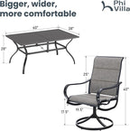 PHI VILLA 7 Piece Patio Dining Set for 6, 1 Large Metal Table and 6 Outdoor Dining Chairs with High Back and Padded Textilene, Outdoor Furniture Set for Garden, Yard