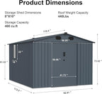 Outdoor Storage Shed 8x10 FT with Window - Metal Sheds & Outdoor Storage for Motorcycle, Bike, Garden Tool, Lawnmower - Backyard Tool Building with 1 Sliding Door and 4 Vents (Without Floor)