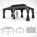 ABCCANOPY Hardtop Gazebo 12x20 - Outdoor Metal Hard Top Gazebo, Permanent Galvanized Steel Aluminum Framed Pavilion with Netting and Curtain for Patio Backyard Lawn Garden (Double Roof, Gray)