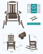 SERWALL Outdoor Rocking Chair Set of 6, Patio Rocking Chairs Set, HDPE Rocking Chair Outdoor for Adults, Heavy Duty Front Porch Rocker, Coffee