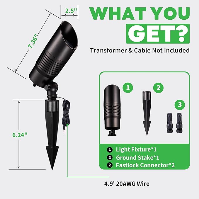 Landscape Spot Lights Outdoor Changing Colors - Smart App Based Spotlights, LED Low Voltage Accent Lights, Outdoor Waterproof 12V Wired, All Metal Aluminum Black for Fountain Sign 12 Pack