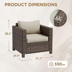 COOS BAY Lanai Chic Outdoor Chair Set of 2, Deep Seating Patio Chairs, Modern Outdoor Armchairs, 2 Pieces, Brown/Beige