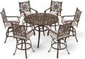 Sophia & William 7 Pieces Cast Aluminium Patio Bar Set for 6, Round Outdoor Bar Height Table and Swivel Bar Stools, Patio High Top Pub Set with Bar Counter Height Chairs and 2.2" Umbrella Hole