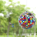 VCUTEKA Bird Feeder Mosaic Fly Through Bird Feeders for Outside Hanging with Round Shape Glass Container to Attract More Wild Birds for Garden, Yard, Backyard, Deck and Porch Decor, Polygon 7-Inch