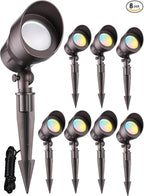 LEONLITE 8-Pack 5CCT Low Voltage LED Landscape Spotlight, Update 1800K2700K3000K4000K5000K Selectable, 5W 12V Pathway Lights Outdoor, CRI90, Aluminum Spot Lights for Yard, ETL Listed, IP65 Waterproof
