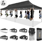 HOTEEL 10x30 Pop up Canopy Tent for Parties, Heavy Duty Easy Setup Tent with 8 Sidewalls, Outdoor Commercial Instant Gazebo for Wedding Event, with Portable Bag & Sand Bags, Black(Hexagonal Frame)