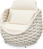 Patio Accent Chairs: Aluminum Porch Lounge Chair with Arms - Woven Rope Cushioned Armchair - Modern One Seater Sofa - Outdoor Deck Furniture for 400lbs Balcony Yard Garden Hotel, Beige