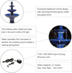 Glitzhome Outdoor Fountain and Waterfalls 3 Tier Patio Fountains, 45.25" H Ceramic Water Fountain with Pump & LED Light Garden Outdoor Floor Stand Fountains for Backyard Deck Lawn Porch, Cobalt Blue