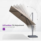 PURPLE LEAF 10 FT Outdoor Umbrella with Base Patio Cantilever Aluminum Umbrella with 3 Years Fade Resistance Recycled Fabric Offset Square with 360-degree Rotation for Deck Pool Garden, Ash Mocha
