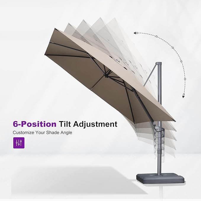 PURPLE LEAF 9 FT Outdoor Umbrella with Base Patio Cantilever Aluminum Umbrella with 3 Years Fade Resistance Recycled Fabric Offset Square with 360-degree Rotation for Deck Pool Garden, Ash Mocha
