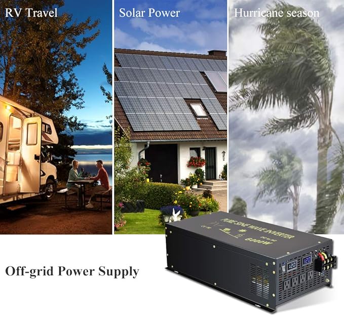 WZRELB 6000W 48V 110V-120VPure Sine Wave Power Inverter with 4 AC Outlets,Bipolar High-Frequency Inverter