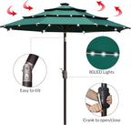 EliteShade USA 10-Year-Non-Fading Solar 9ft 3 Tiers Market Umbrella with 80 LED Lights Patio Umbrellas Outdoor Table with Ventilation,Forest Green