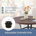 VICLLAX Outdoor Patio Round Dining Table, 41"x 41" Metal Slatted Round Tabletop with Adjustable Umbrella Hole for Deck Lawn Garden Backyard, Walnut