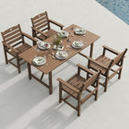 Patio Table and Chairs Set with Umbrella Hole, HDPE Patio Dining Set for 4, Outdoor Dining Set for Lawn, Patio, Porch, Deck, Poolside, Yard (Teak, 5-Piece)